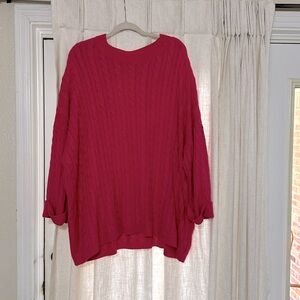 Jodifl 1X Hot Pink Oversized Cable Knit Sweater
